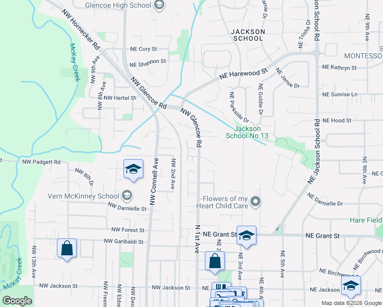 map of restaurants, bars, coffee shops, grocery stores, and more near 132 Northwest Warren Street in Hillsboro