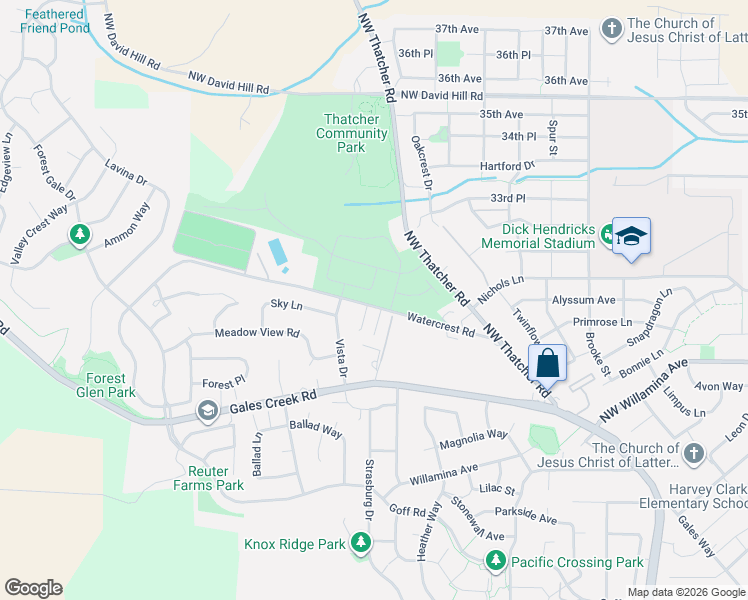 map of restaurants, bars, coffee shops, grocery stores, and more near 826 Misty Lane in Forest Grove