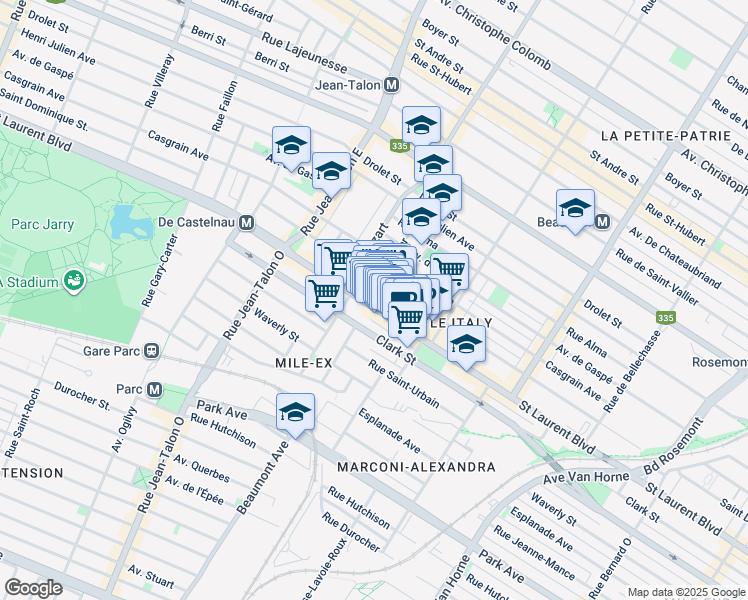 map of restaurants, bars, coffee shops, grocery stores, and more near in Montreal