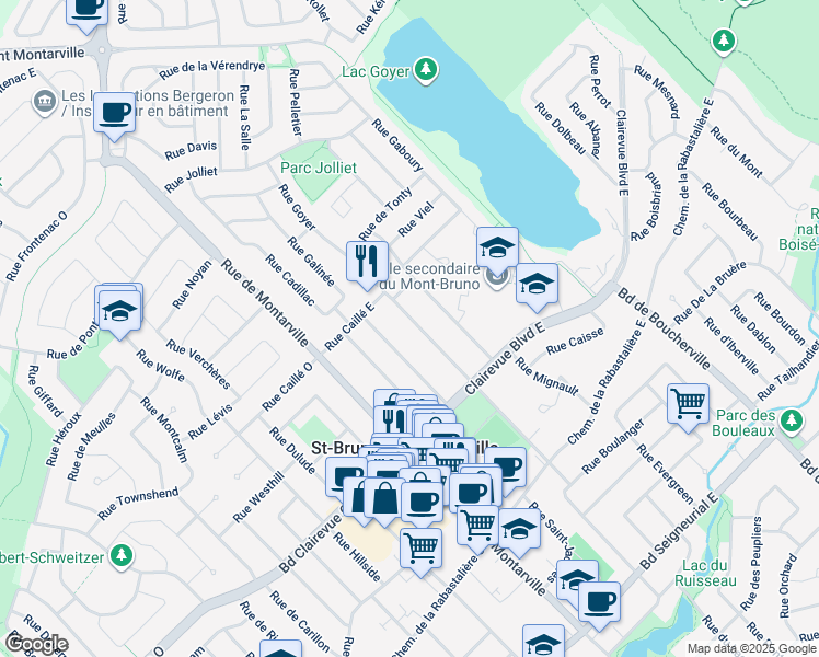 map of restaurants, bars, coffee shops, grocery stores, and more near 1205 Rue Goyer in Saint-Bruno-de-Montarville