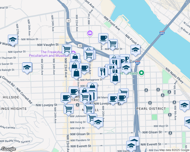 map of restaurants, bars, coffee shops, grocery stores, and more near in Portland