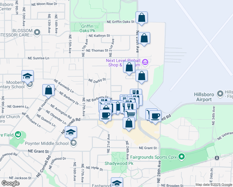 map of restaurants, bars, coffee shops, grocery stores, and more near 2234 Northeast Barberry Drive in Hillsboro