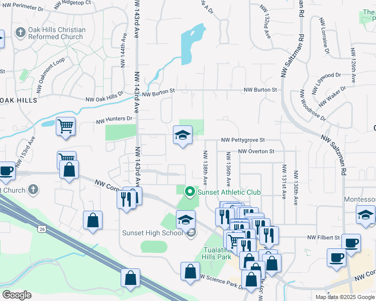 map of restaurants, bars, coffee shops, grocery stores, and more near 1998 Northwest 143rd Avenue in Portland