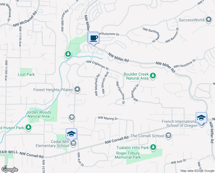 map of restaurants, bars, coffee shops, grocery stores, and more near 1250 Northwest Slocum Way in Portland