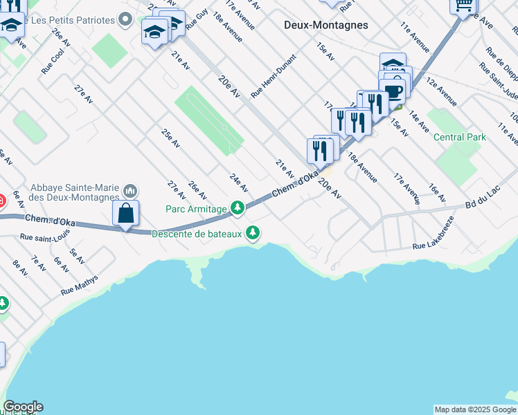 map of restaurants, bars, coffee shops, grocery stores, and more near 2400 Chemin d'Oka in Deux-Montagnes