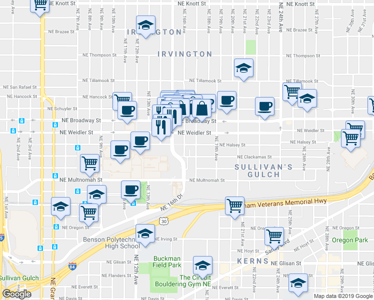 map of restaurants, bars, coffee shops, grocery stores, and more near in Portland