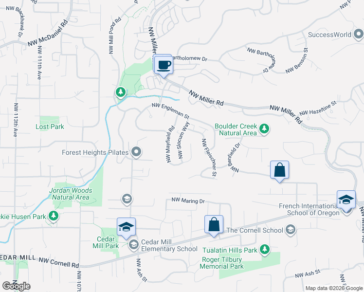 map of restaurants, bars, coffee shops, grocery stores, and more near 1406 Northwest Slocum Way in Portland