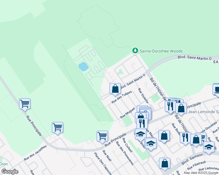 map of restaurants, bars, coffee shops, grocery stores, and more near 7755 Boulevard Saint-Martin Ouest in Laval