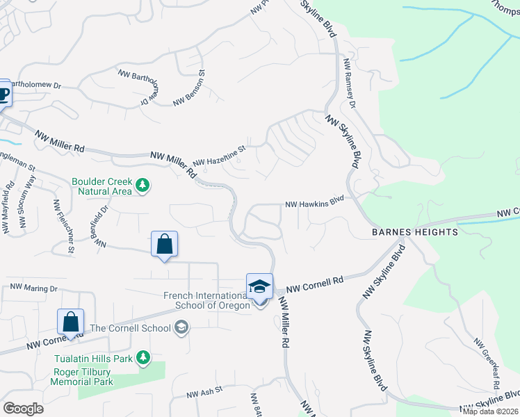 map of restaurants, bars, coffee shops, grocery stores, and more near 8408 Northwest Hawkins Boulevard in Portland