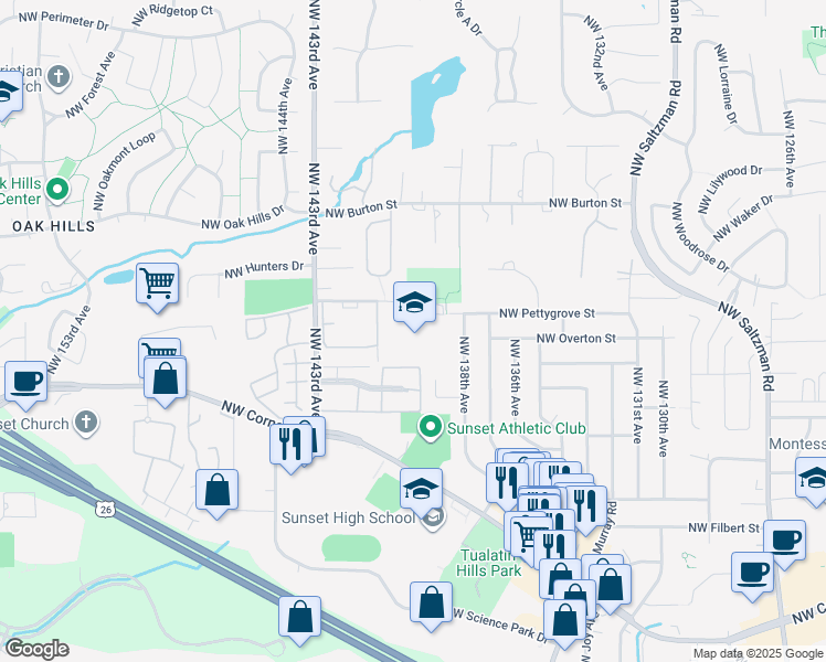 map of restaurants, bars, coffee shops, grocery stores, and more near 1998 Northwest 143rd Avenue in Portland