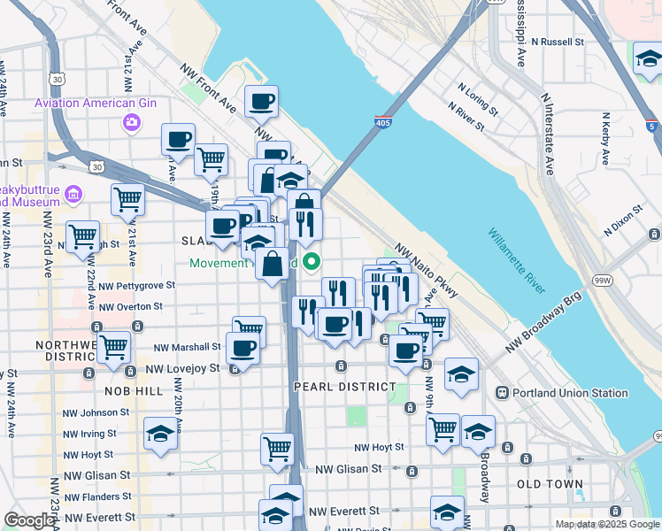 map of restaurants, bars, coffee shops, grocery stores, and more near in Portland