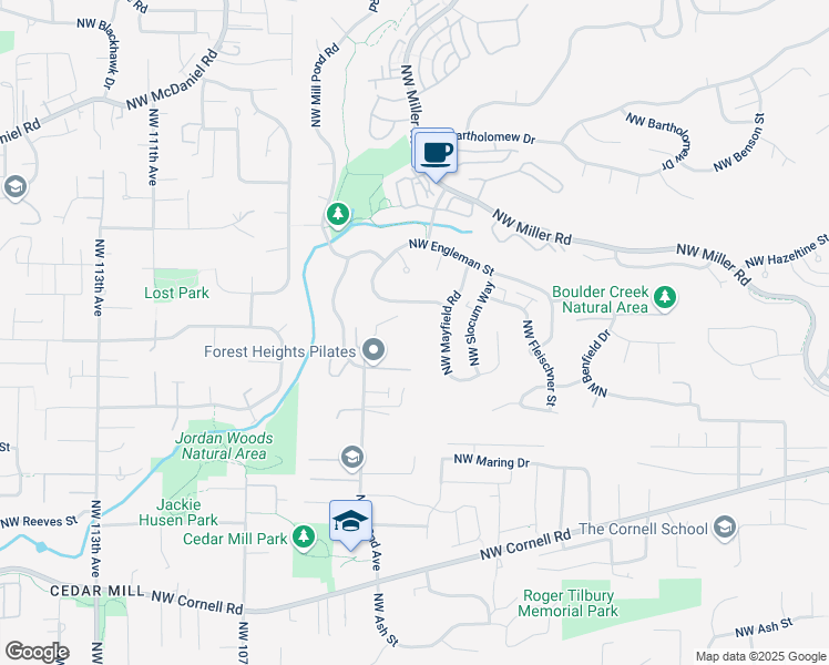 map of restaurants, bars, coffee shops, grocery stores, and more near 10323 Northwest Engleman Street in Portland