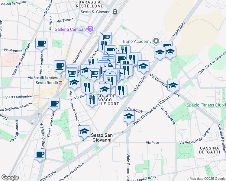 map of restaurants, bars, coffee shops, grocery stores, and more near 9 Via Stoppani Antonio in Sesto San Giovanni