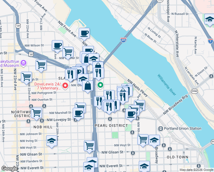 map of restaurants, bars, coffee shops, grocery stores, and more near in Portland