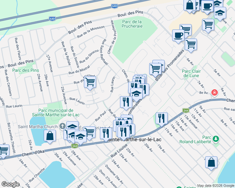 map of restaurants, bars, coffee shops, grocery stores, and more near 3007 Rue du Versant in Sainte-Marthe-sur-le-Lac