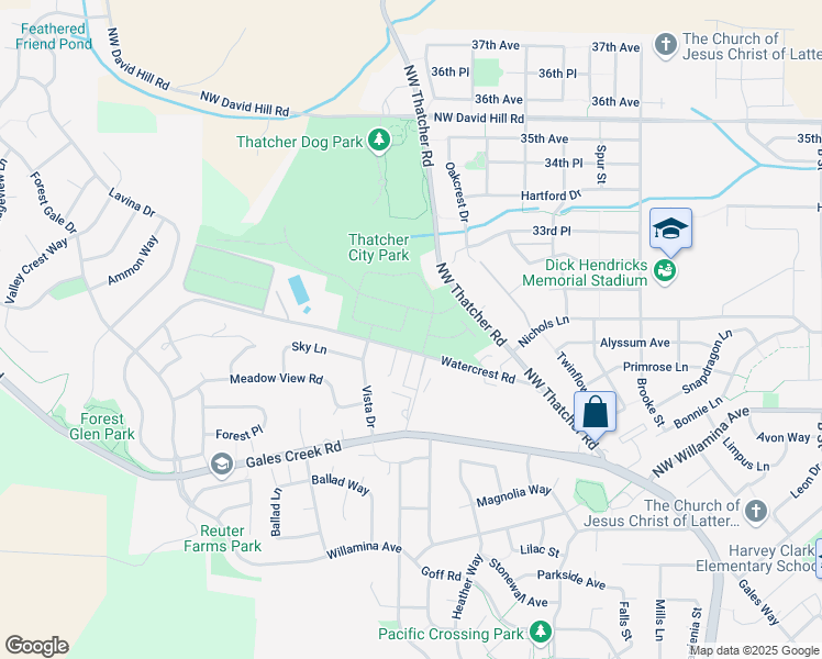 map of restaurants, bars, coffee shops, grocery stores, and more near 836 Misty Lane in Forest Grove