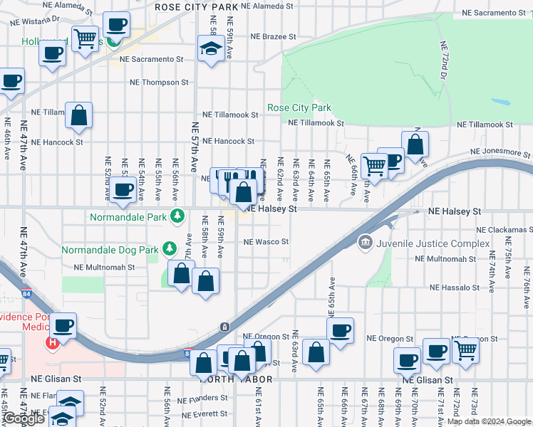 map of restaurants, bars, coffee shops, grocery stores, and more near in Portland