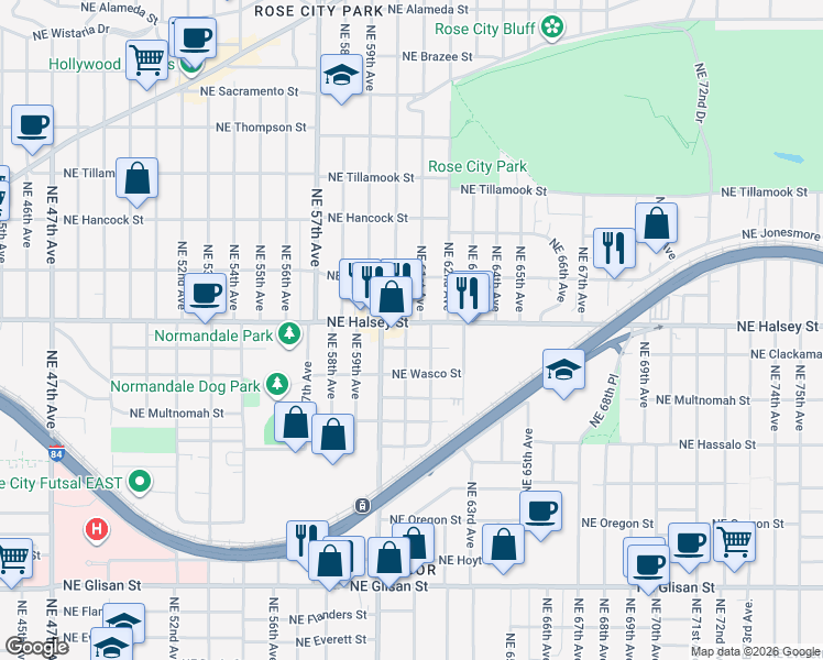 map of restaurants, bars, coffee shops, grocery stores, and more near in Portland