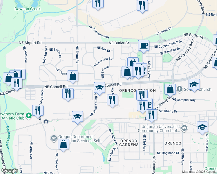 map of restaurants, bars, coffee shops, grocery stores, and more near 5964 Northeast Haystack Street in Hillsboro