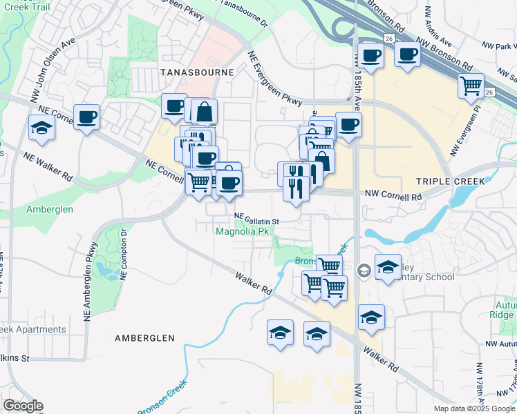 map of restaurants, bars, coffee shops, grocery stores, and more near 1950 Northeast 102nd Avenue in Hillsboro
