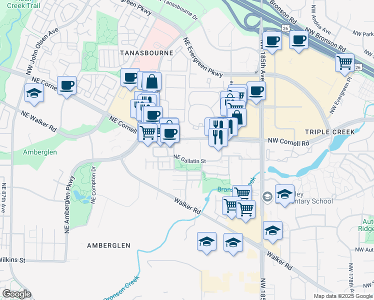 map of restaurants, bars, coffee shops, grocery stores, and more near 1950 Northeast 102nd Avenue in Hillsboro