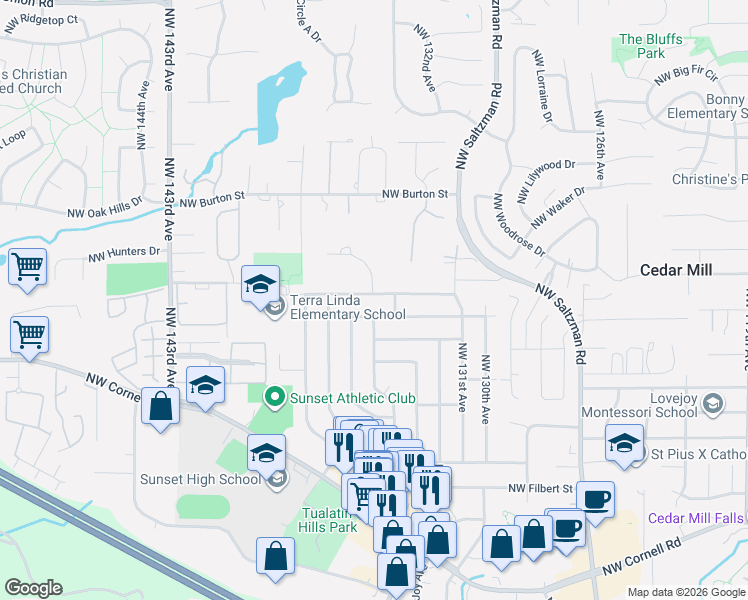map of restaurants, bars, coffee shops, grocery stores, and more near 13465 Northwest Pettygrove Street in Portland
