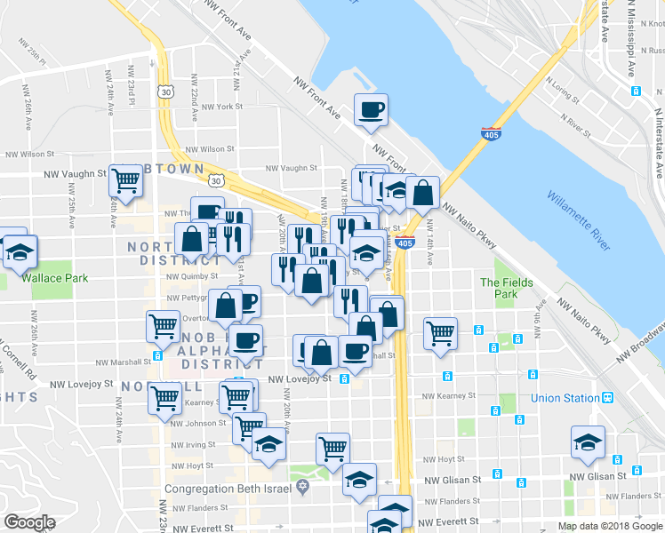 map of restaurants, bars, coffee shops, grocery stores, and more near in Portland