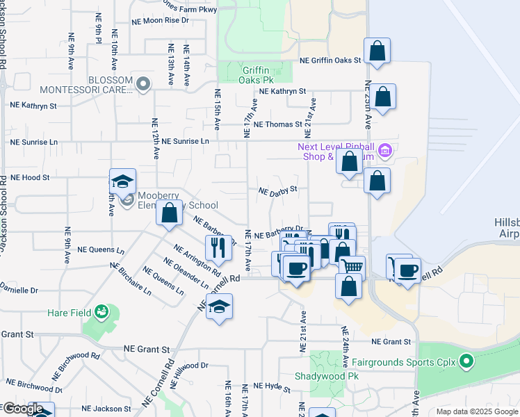 map of restaurants, bars, coffee shops, grocery stores, and more near 1738 Northeast 17th Avenue in Hillsboro