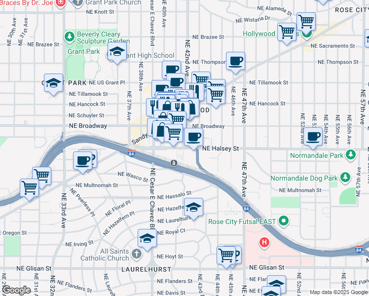 map of restaurants, bars, coffee shops, grocery stores, and more near in Portland
