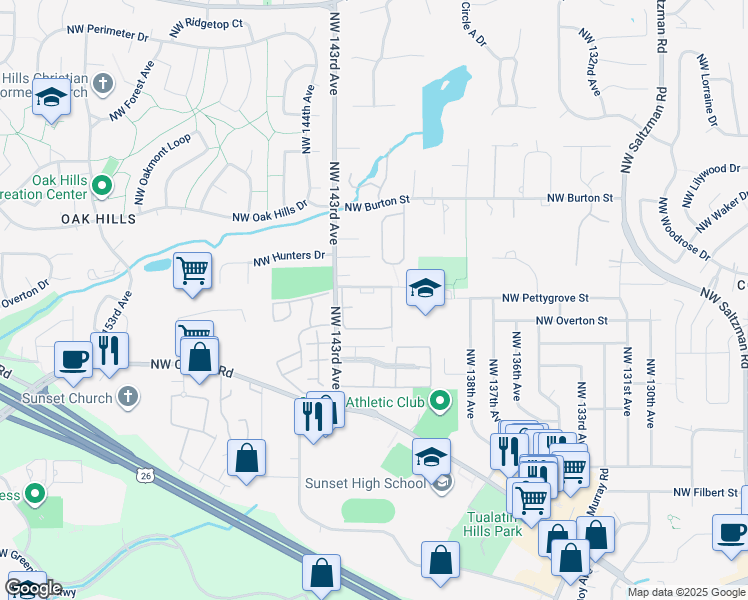 map of restaurants, bars, coffee shops, grocery stores, and more near 1936 Northwest 143rd Avenue in Portland