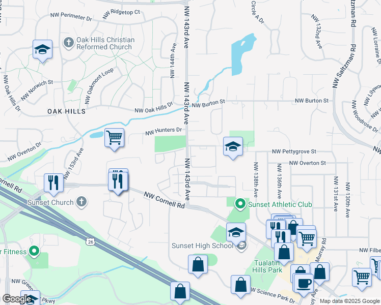 map of restaurants, bars, coffee shops, grocery stores, and more near 1999 Northwest 143rd Avenue in Portland