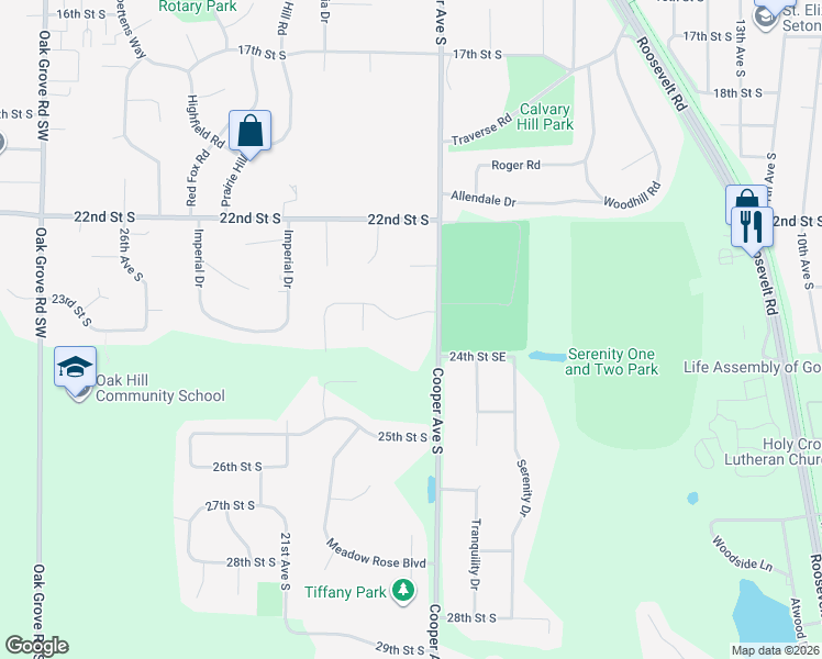 map of restaurants, bars, coffee shops, grocery stores, and more near 1914 Temminck Road in St. Cloud