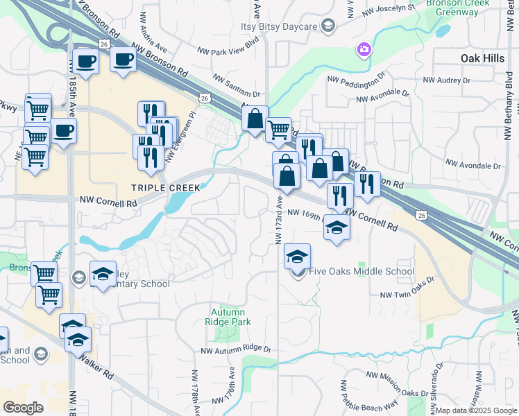 map of restaurants, bars, coffee shops, grocery stores, and more near 1945 Northwest 173rd Avenue in Beaverton