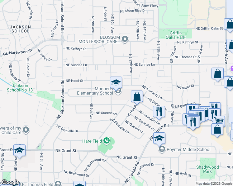 map of restaurants, bars, coffee shops, grocery stores, and more near 1230 Northeast 10th Avenue in Hillsboro