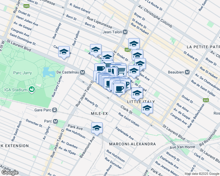 map of restaurants, bars, coffee shops, grocery stores, and more near in Montreal