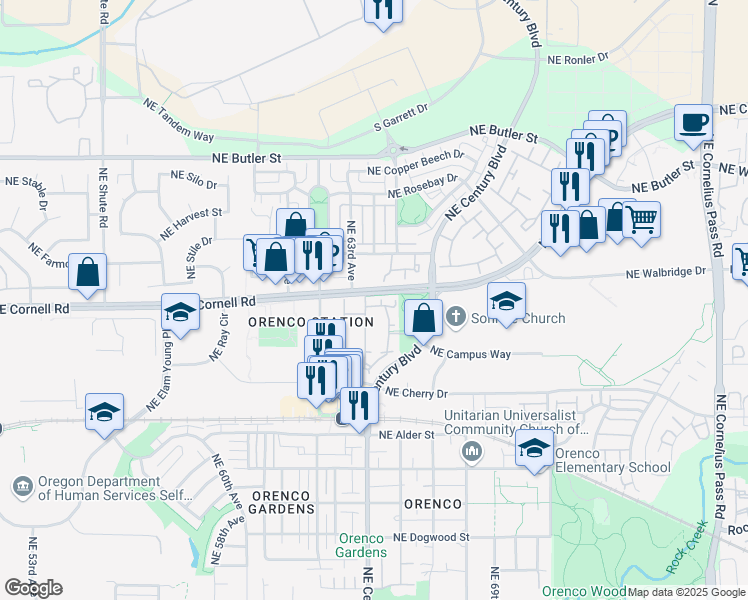 map of restaurants, bars, coffee shops, grocery stores, and more near 1280 Northeast Horizon Loop in Hillsboro