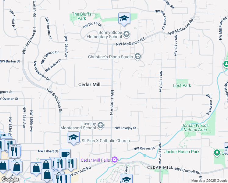 map of restaurants, bars, coffee shops, grocery stores, and more near 1950 Northwest 119th Avenue in Portland
