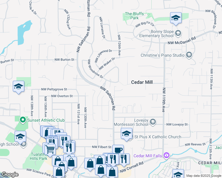 map of restaurants, bars, coffee shops, grocery stores, and more near 2012 Northwest 127th Place in Portland