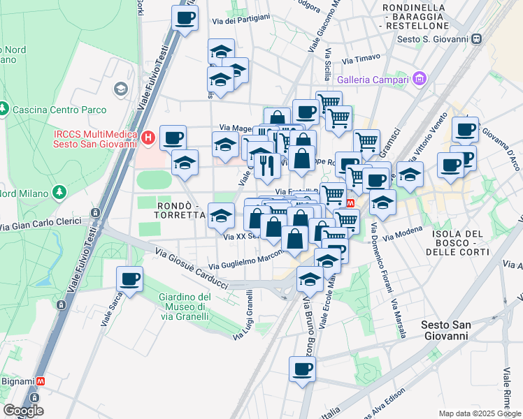 map of restaurants, bars, coffee shops, grocery stores, and more near 5 Via Pasubio in Sesto San Giovanni
