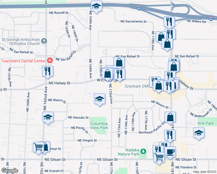map of restaurants, bars, coffee shops, grocery stores, and more near in Gresham
