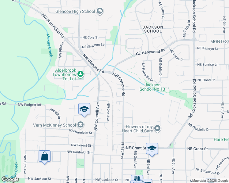 map of restaurants, bars, coffee shops, grocery stores, and more near 1237 Northwest 2nd Court in Hillsboro