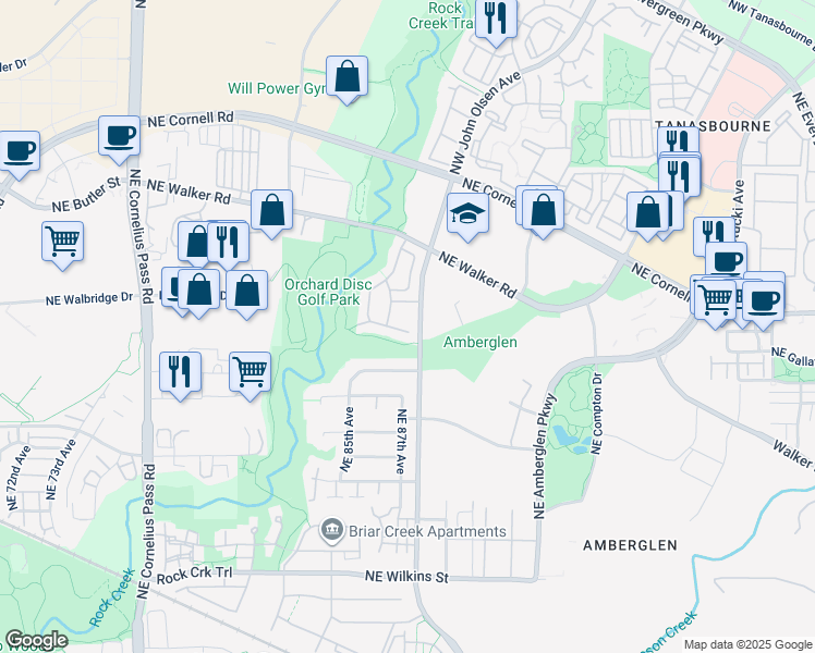 map of restaurants, bars, coffee shops, grocery stores, and more near 1990 Northeast Cadbury Avenue in Beaverton
