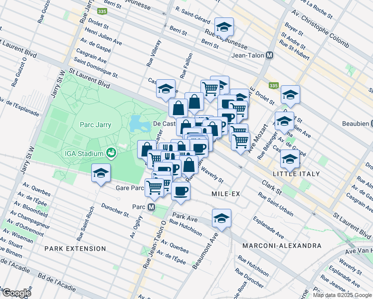 map of restaurants, bars, coffee shops, grocery stores, and more near in Montreal