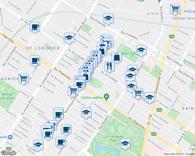 map of restaurants, bars, coffee shops, grocery stores, and more near 4426 Rue de Bordeaux in Montréal