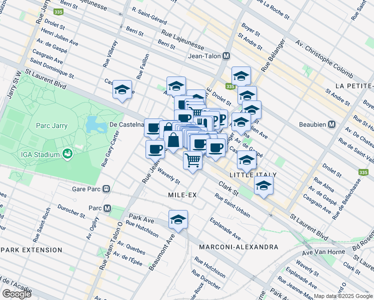 map of restaurants, bars, coffee shops, grocery stores, and more near 7064 St Laurent Blvd in Montreal