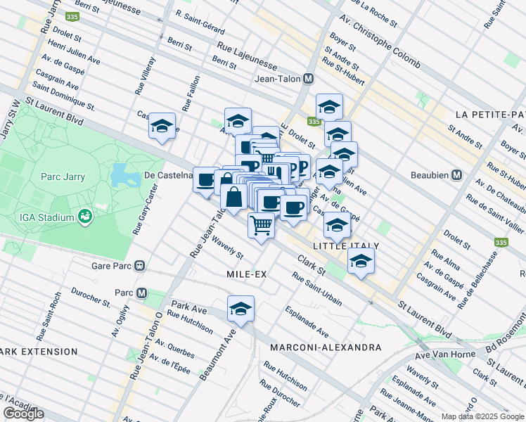map of restaurants, bars, coffee shops, grocery stores, and more near 7055 Boulevard Saint-Laurent in Montréal