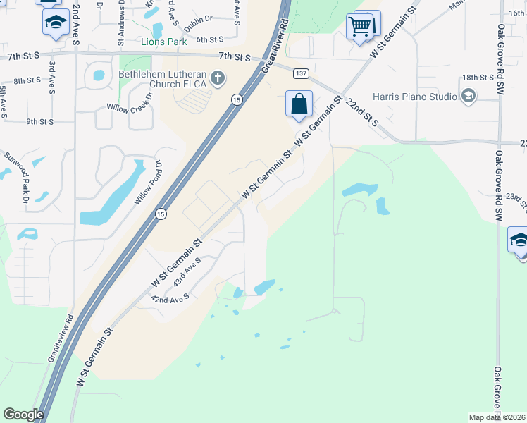 map of restaurants, bars, coffee shops, grocery stores, and more near 2436 40th Avenue South in St. Cloud