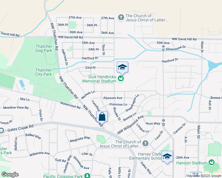 map of restaurants, bars, coffee shops, grocery stores, and more near 3216 Brooke Street in Forest Grove