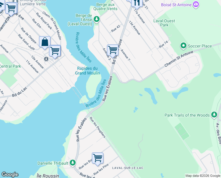 map of restaurants, bars, coffee shops, grocery stores, and more near 1200 Rue les Érables in Laval