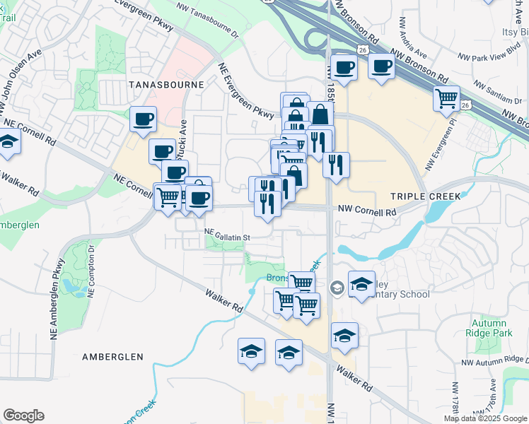 map of restaurants, bars, coffee shops, grocery stores, and more near 1897 Northeast 106th Avenue in Hillsboro
